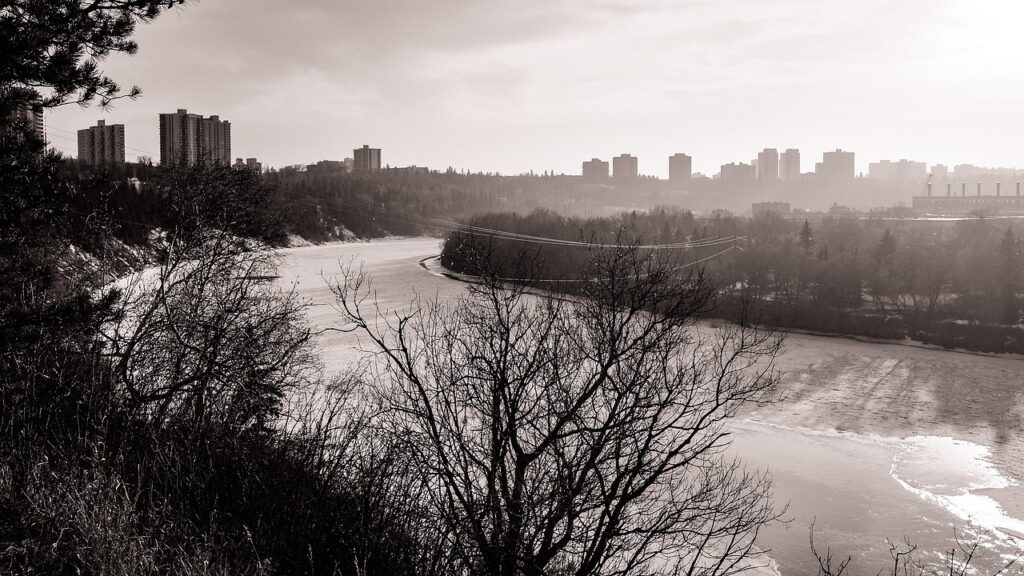 Edmonton Skyline in distance with River Valley below